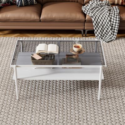 Modern Glass Coffee Table with White Legs