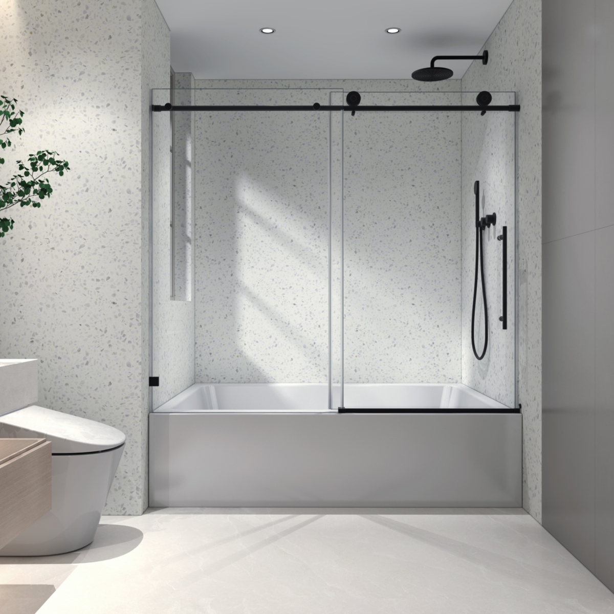 Matte Black Frameless Shower Door with Adjustable Soft-Closing - Matte black
