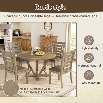  Modern Farmhouse Round Dining Table, 45.7", Rustic Grayish Brown