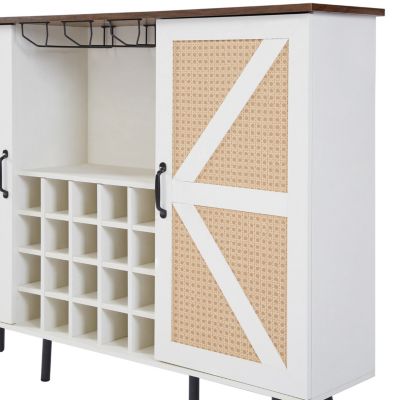 Streamdale White Faux Rattan Wine Cabinet with Wine Rack & Glass Holder