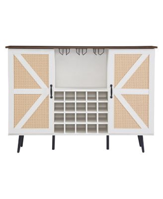 Streamdale White Faux Rattan Wine Cabinet with Wine Rack & Glass Holder