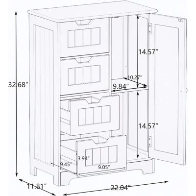 White Freestanding Storage Cabinet with Adjustable Shelves, Drawers, and Door
