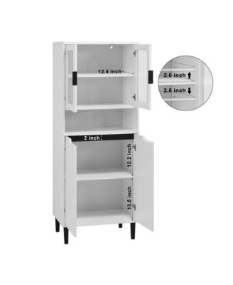 Tall Storage Cabinet with Glass Display & Doors, Modern White Cabinet
