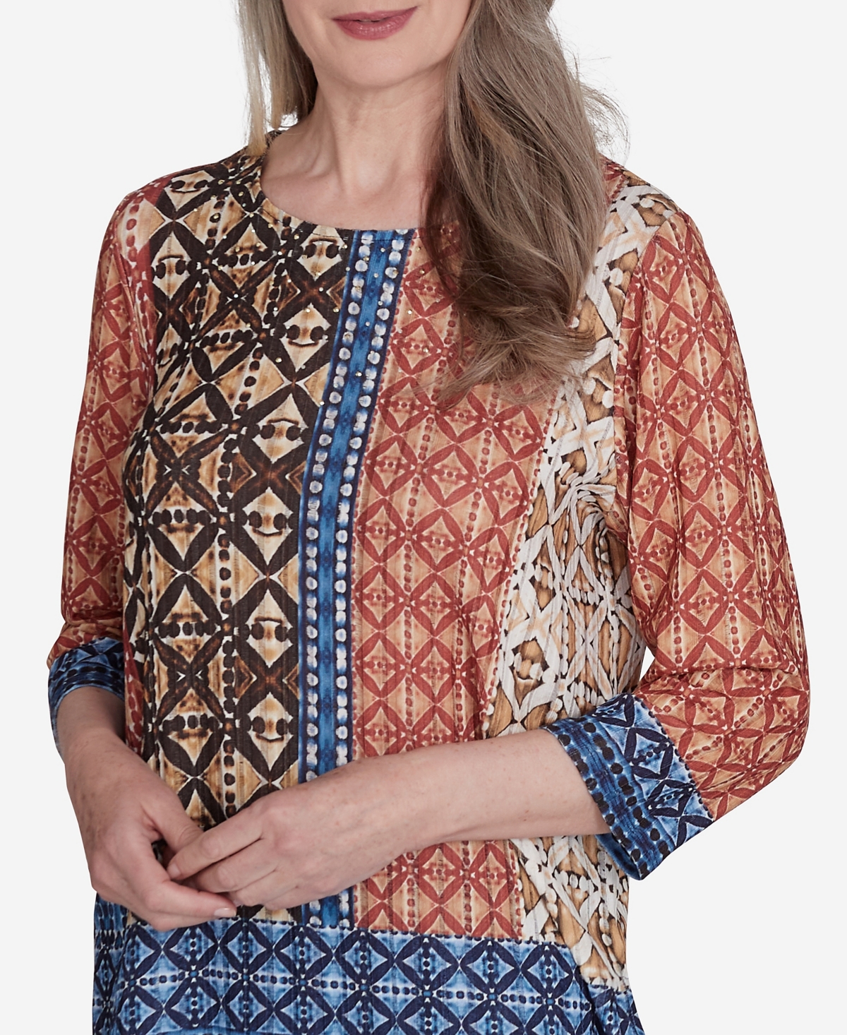 Alfred Dunner Harvest Moon Women's Batik Textured Border Top