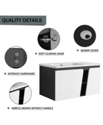 36" Wall-Mounted Vanity with Ceramic Sink & Soft-Close Doors