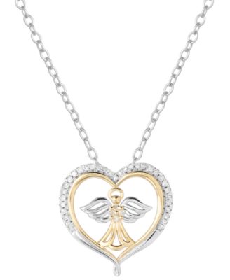 Macy's - Diamond Angel Heart 18" Pendant Necklace (1/8 ct. t.w.) in Sterling Silver & 14k Gold-Plate
