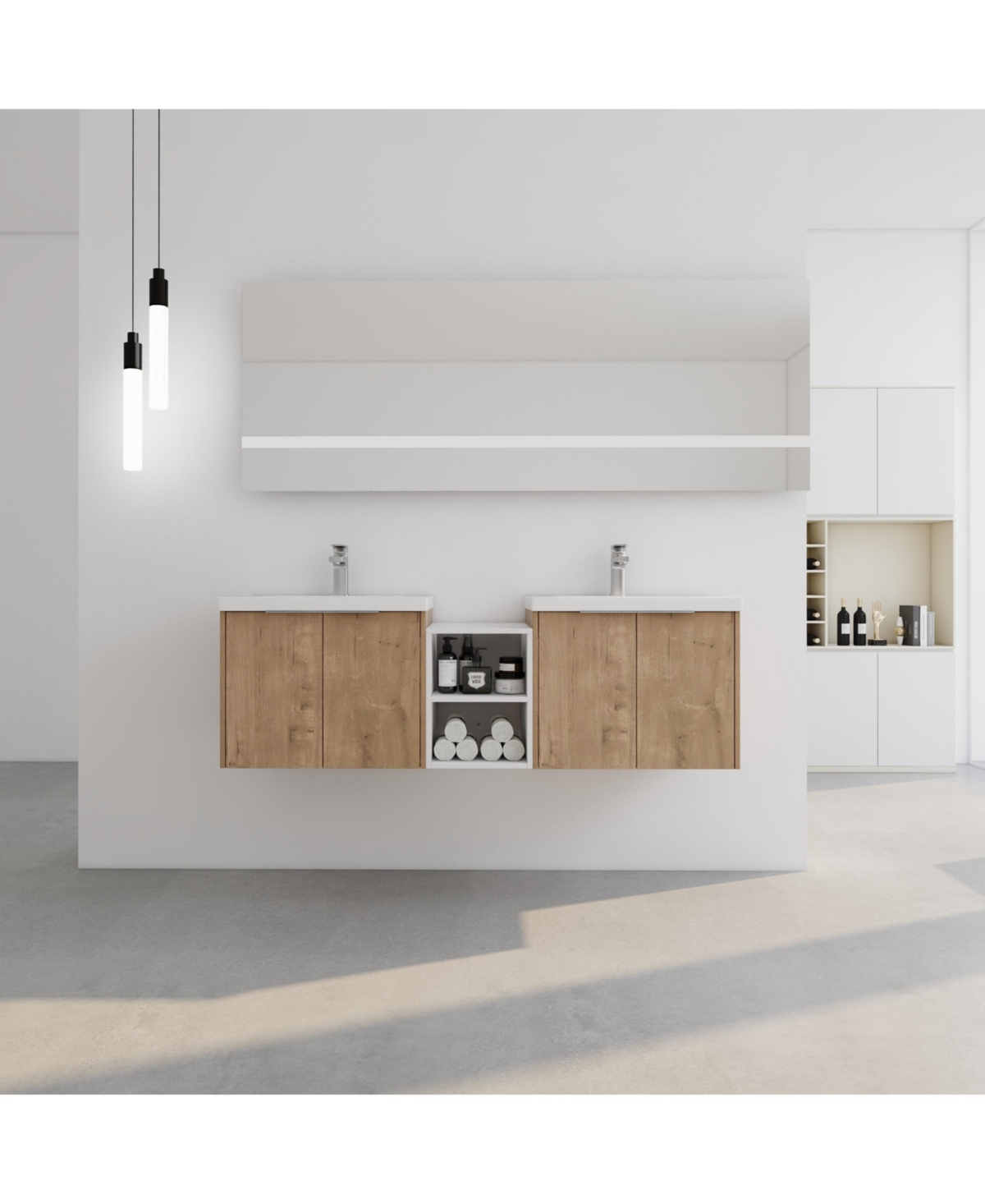 Simplie Fun Wall Mount Vanity with Soft Close Doors, Resin Sink, Storage Shelves