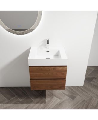 24" Wood Grain Vanity with Resin Sink and Soft-Close Drawers