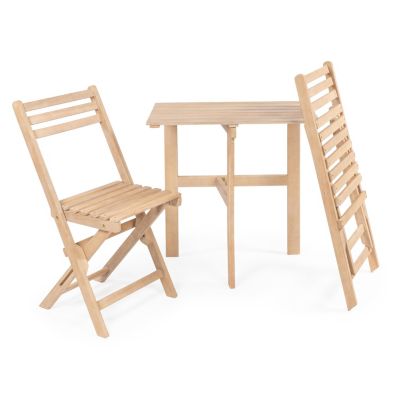 Nerja Modern Traditional 3-Piece Acacia Wood Half-Rectangular Outdoor Folding Bistro Set