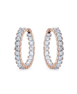 Pink Inside Out Large CZ Cocktail Hoop Earrings Silver Plated
