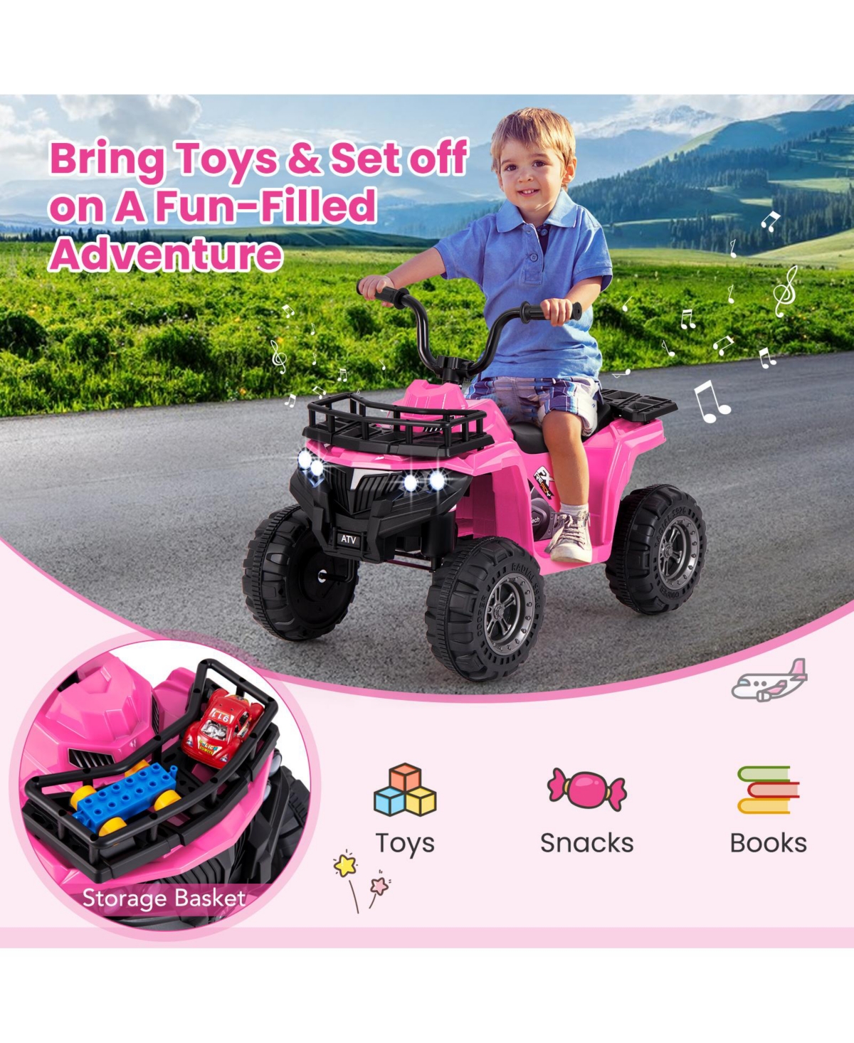 Slickblue 6V Kids Ride On Electric Atv with Led Headlights and MP3 Player
