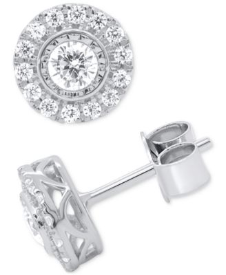 2-Pc. Set Lab Grown Diamond Halo Pendant Necklace & Matching Stud Earrings (1 ct. t.w.) in Sterling Silver or 14k Gold-Plated Sterling Silver