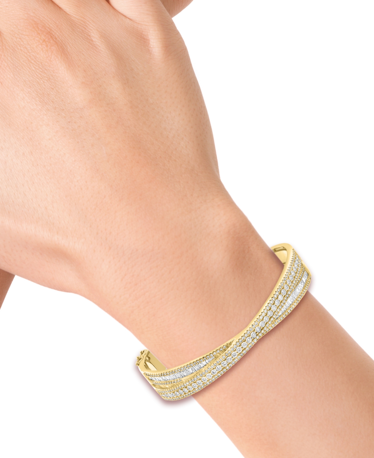 Effy Collection Effy Diamond Round & Baguette Crossover Bangle Bracelet (2-1/6 Ct. T.w.) In 14k Yellow Gold In Ylw,wht Go