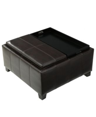 Streamdale Faux Leather Storage Ottoman With Tray Tops