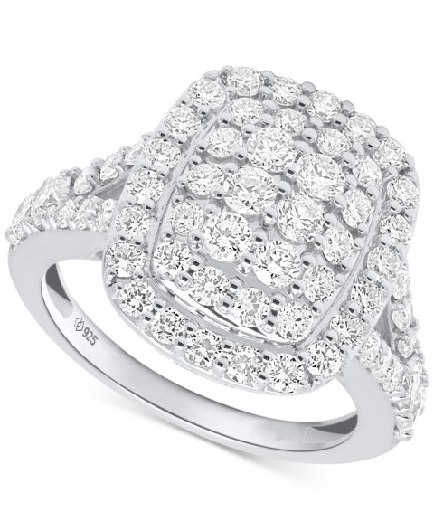 Украшения Forever Grown Diamonds Lab Grown Diamond Halo Cluster Ring (2 ct. t.w.) in Sterling Silver or 14K Gold-Plated Sterling Silver