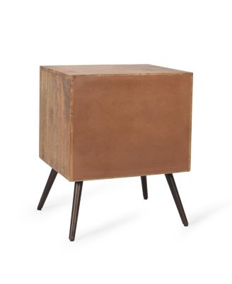 Mid-Century Modern Mango Wood Cabinet With Chevron Tile Door