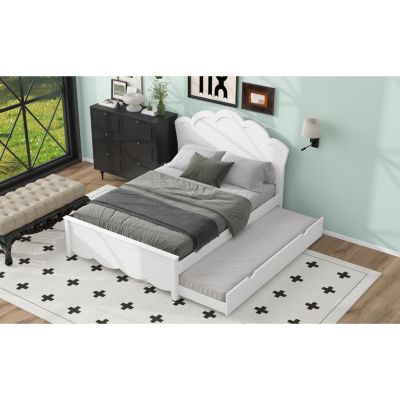 Full Size Wood Platform Bed with Headboard and Twin Trundle