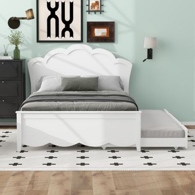 Full Size Wood Platform Bed with Headboard and Twin Trundle