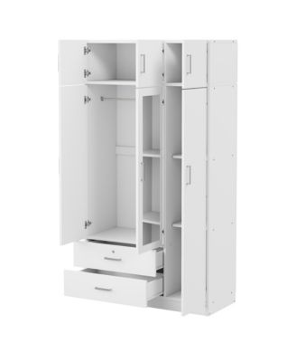 Modern 3-Door Wardrobe with Drawers, Mirror, & Cabinet