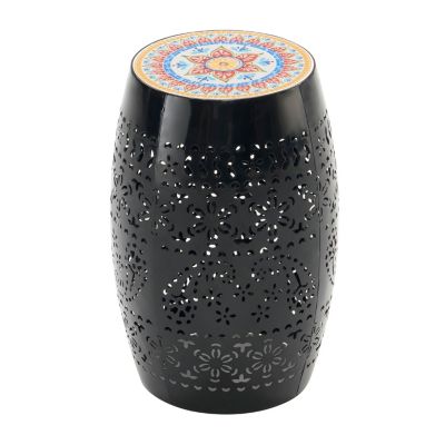 Streamdale 12" Mosaic Side Table Pattern, Black Iron Frame