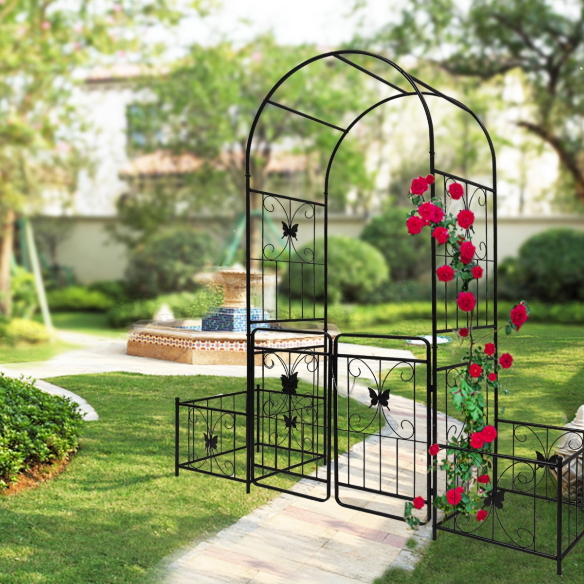 Streamdale Furniture Metal Garden Arch with Gate: 86.6