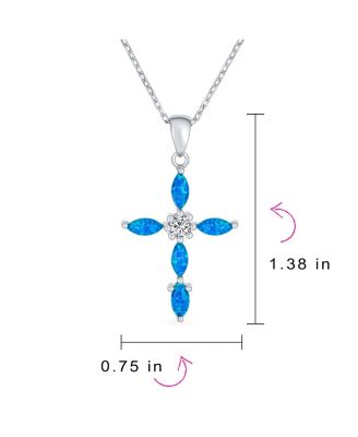 Religious Faith Hope Love CZ Accent Created Blue Synthetic Opal Cross Pendant Necklace Sterling Silver
