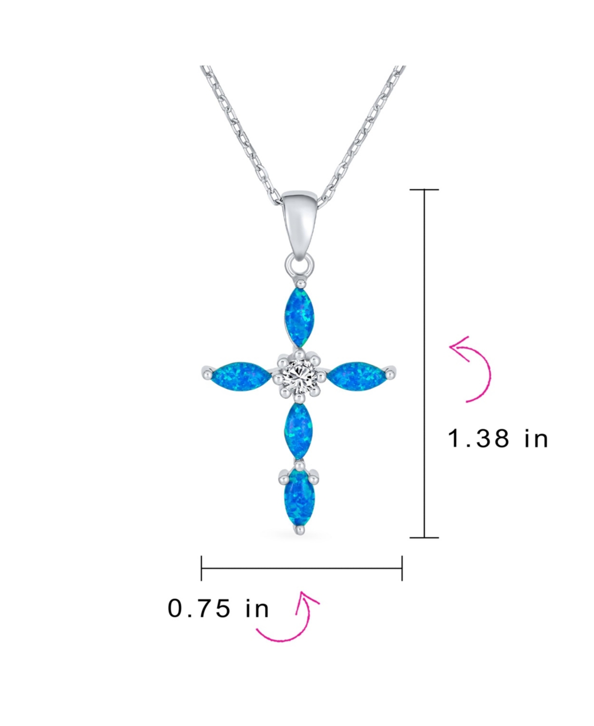 Bling Jewelry Religious Faith Hope Love Cz Accent CreatedSynthetic Opal Cross Pendant Necklace For Women Sterling Silver - Blue