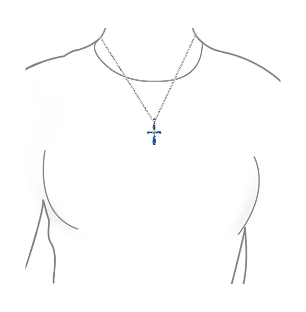 Bling Jewelry Religious Faith Hope Love Cz Accent Created Blue Synthetic Opal Cross Pendant Necklace For Women Sterling Silver