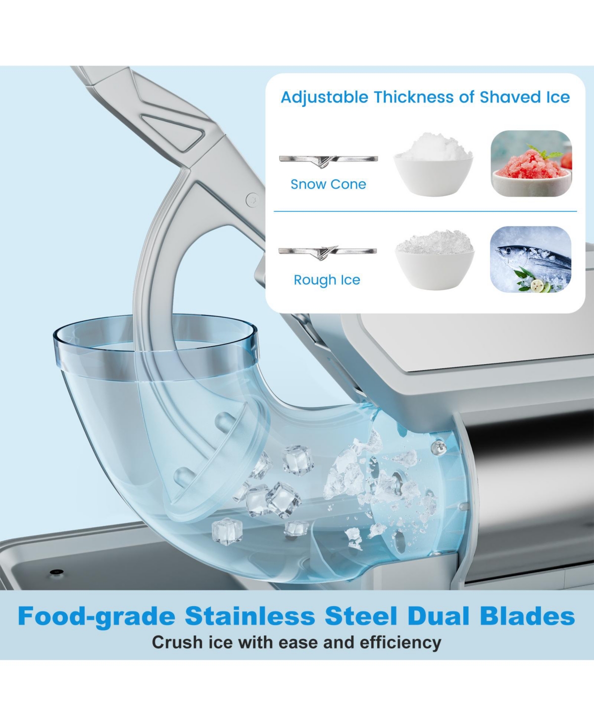 Slickblue 300W Commercial Ice Crusher with Dual Blades and Safety Switch- Grey