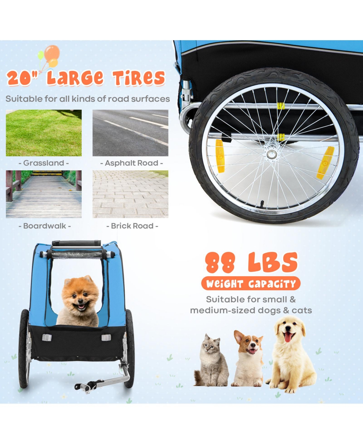 Slickblue Dog Bike Trailer Foldable Pet Cart with 3 Entrances for Travel