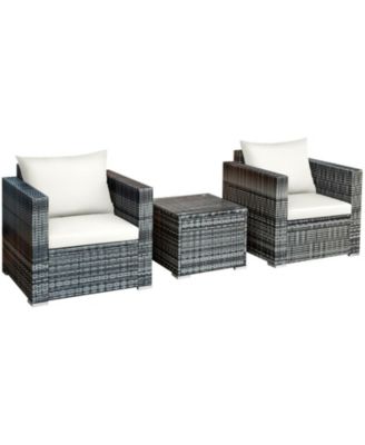 3 Pieces Patio Rattan Furniture Bistro Sofa Set with Cushioned