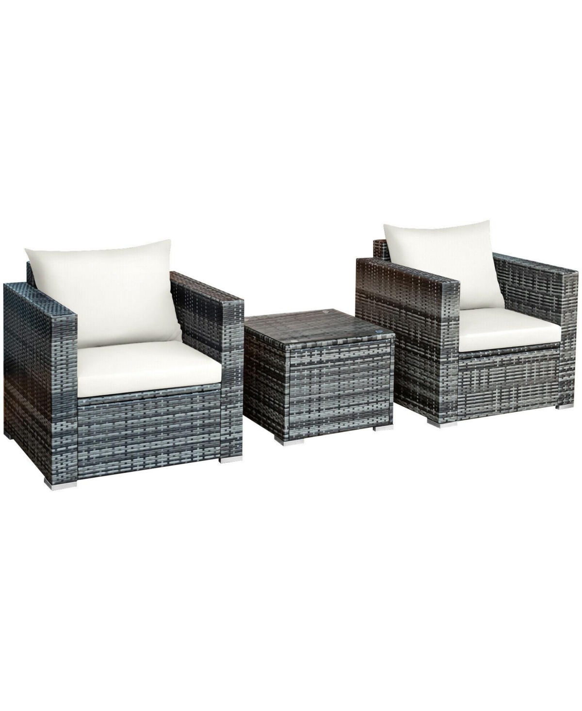 Skonyon 3 Pieces Patio Rattan Furniture Bistro Sofa Set with Cushioned
