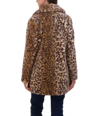 Women's Crushed Faux Fur Button Front Coat