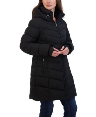 Women's 3/4 Hooded Stretch Puffer Coat