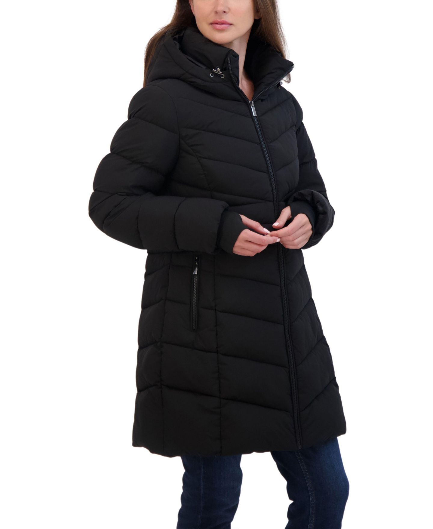 Женская куртка Sebby Collection 3/4 Hooded Stretch Puffer, цвет: Чёрный — фото 3