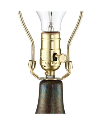 Emma Modern Mid Century Accent Table Lamp 21" High Wood Brown Ceramic with Table Top Dimmer Oatmeal Drum Shade for Bedroom Living Room