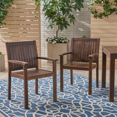 Streamdale Rustic Acacia Wood Dining Chair With Slat Paneling