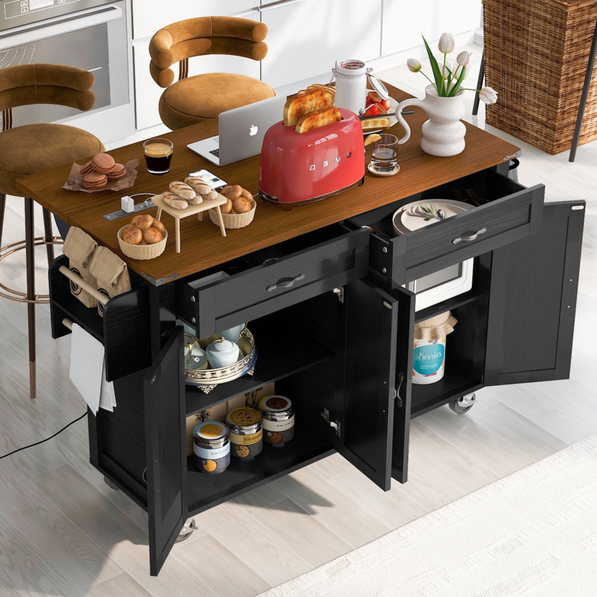 Streamdale Farmhouse Kitchen Island with Drop Leaf and Storage