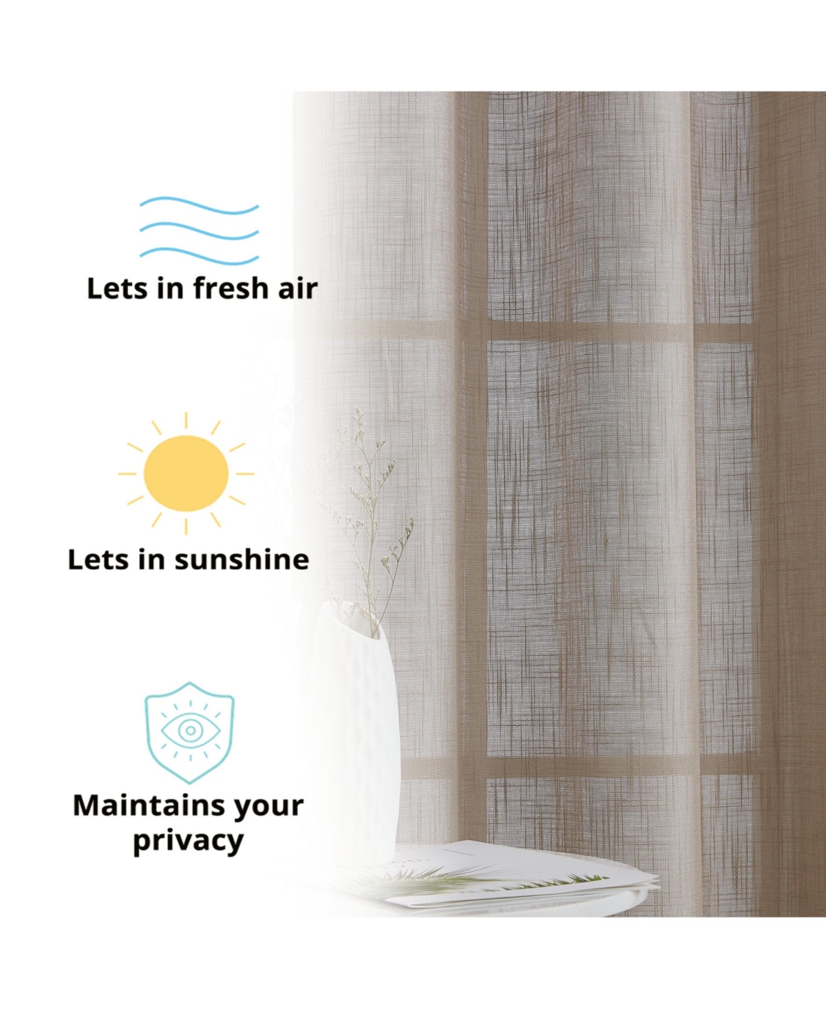 Hlc.me Abbey Faux Linen Textured Semi Sheer Privacy Sun Light Filtering Transparent Window Grommet Curtain Panels