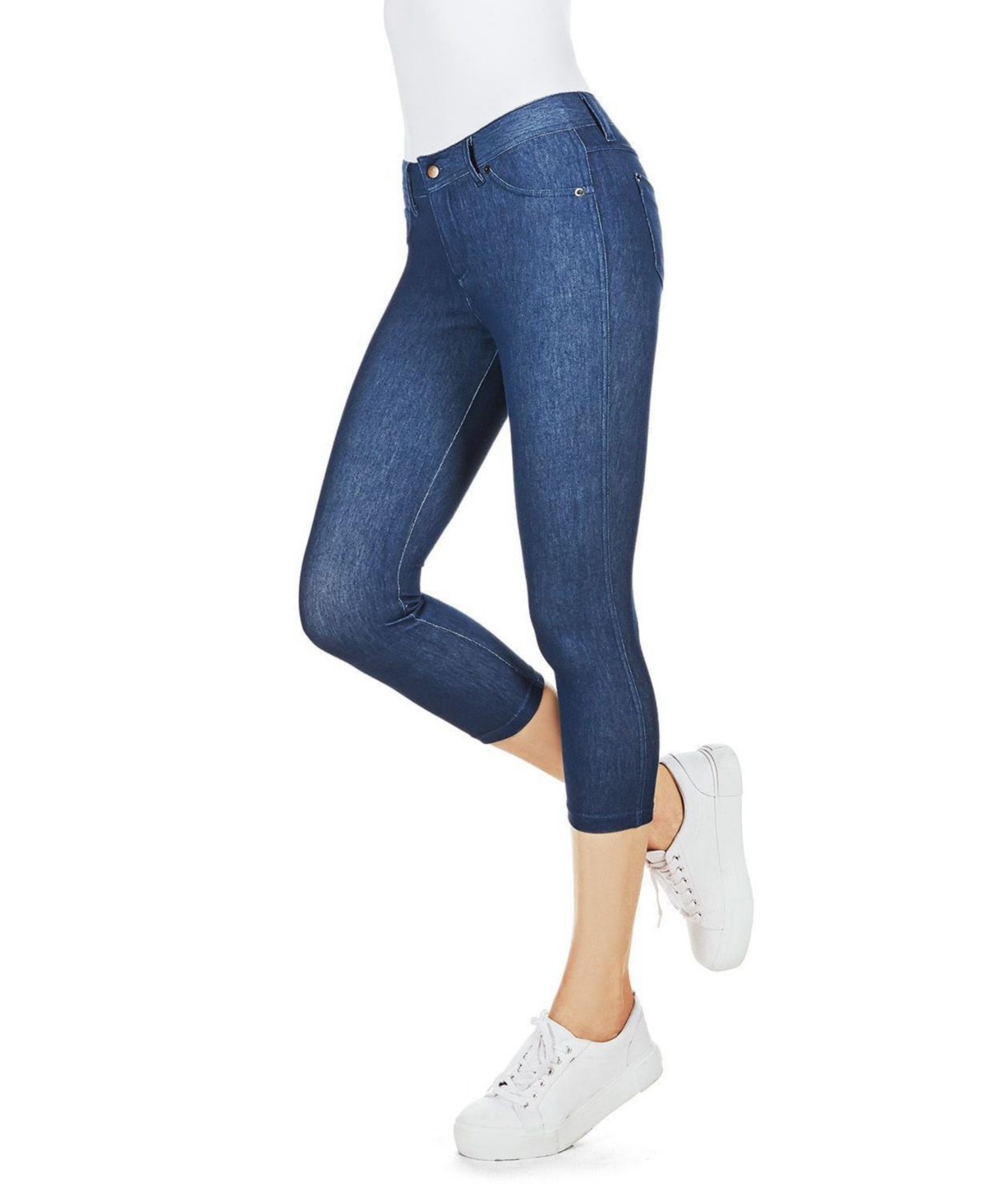 Women's Denim Zipper Capri Cotton Blend Jean Leggings - Red