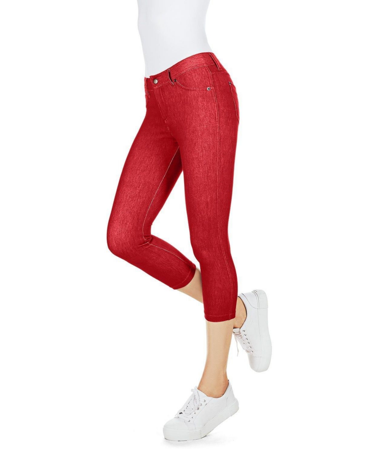Women's Denim Zipper Capri Cotton Blend Jean Leggings - Red