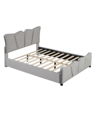 Streamdale Beige Velvet Upholstered Platform Bed