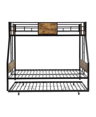 Twin Over Full Bunk Bed with Trundle, Guardrails, Storage