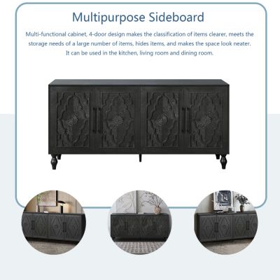 Black Carved Door Storage Cabinet