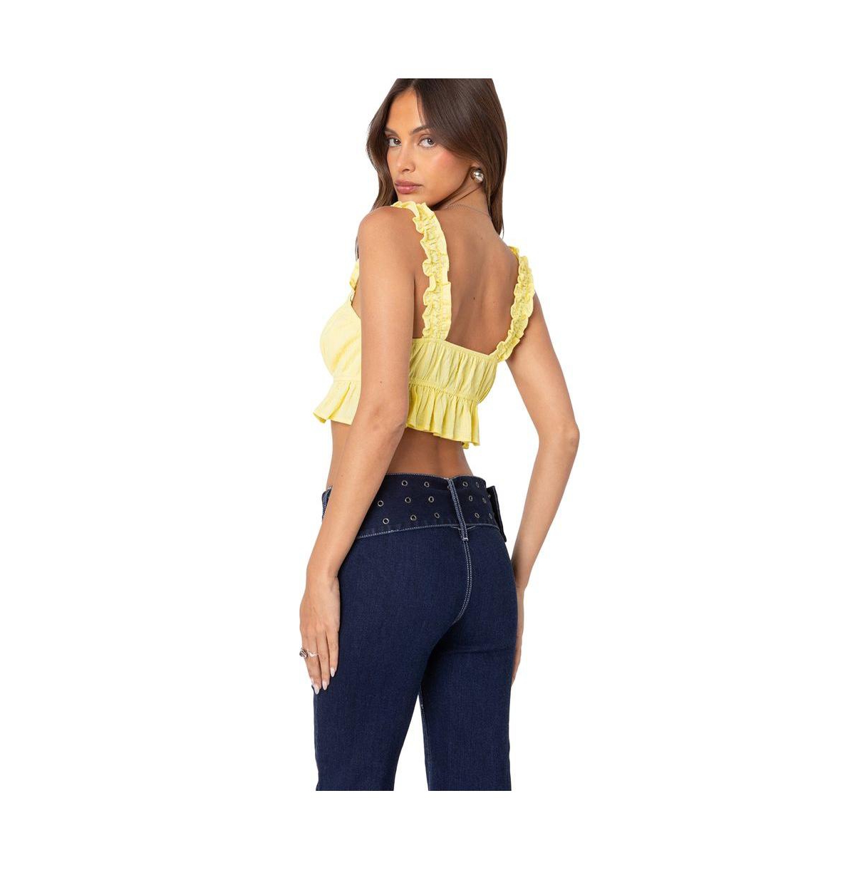 Edikted Women's Tie front ruffled top