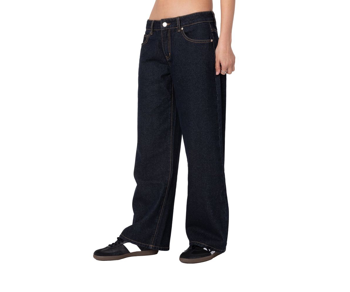Edikted Women's Raelynn washed low rise jeans - Indigo-blue-raw-washed