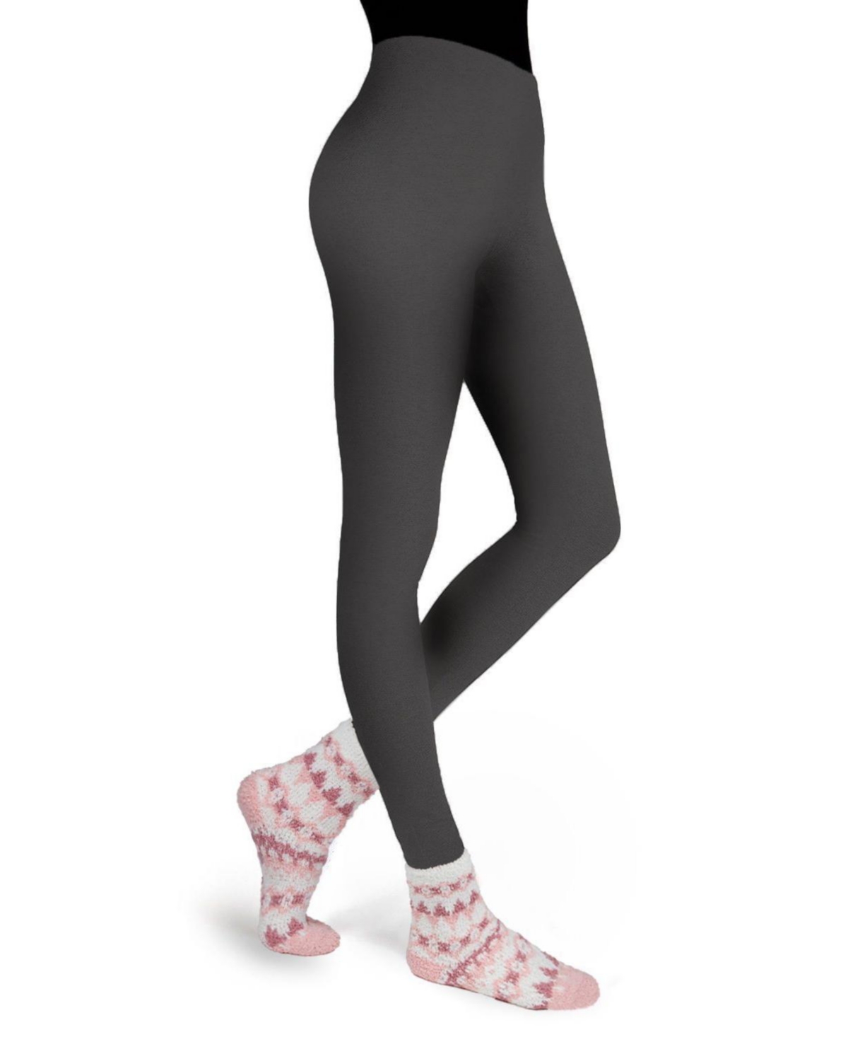 Women's Pink Diamond Cozy Non-Skid Sock & Fleece-Lined Legging Set - Pink-gray