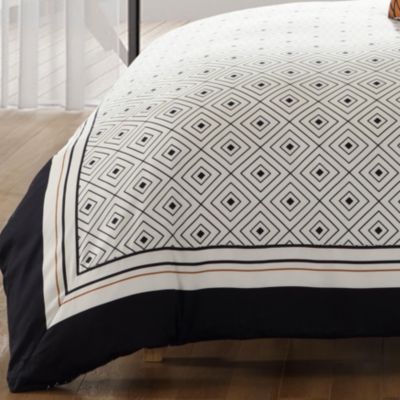 Geometric Black & White Bedding 220 Thread Count 100% Cotton Sateen 5 Piece Reversible King Comforter Set