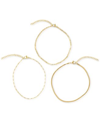 Gold Tarnish Resistant Adjustable 9-11" Herringbone, Valentina and Mariner Chain Anklet Set
