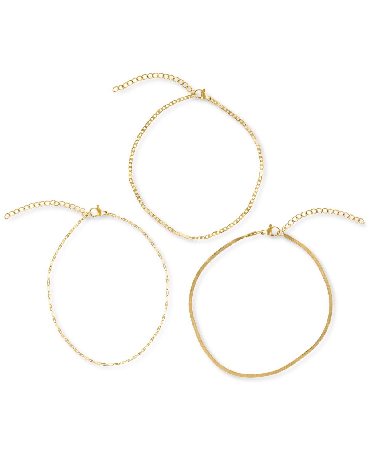 Adornia Gold Tarnish Resistant Adjustable 9-11" Herringbone, Valentina And Mariner Chain Anklet Set In Gold